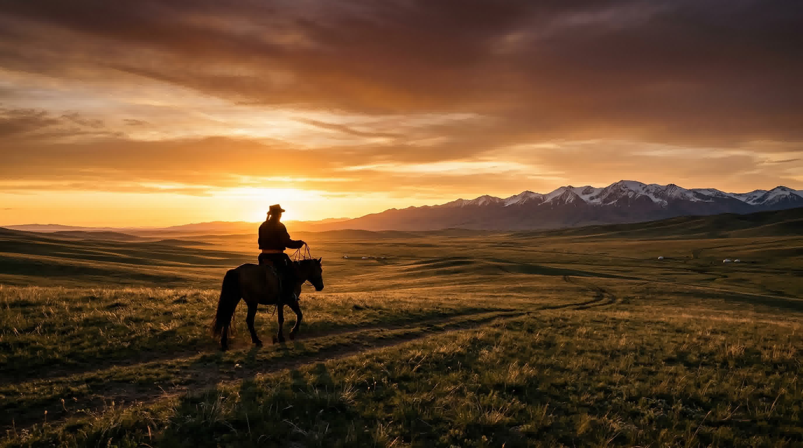 Golden hour on the Mongolian steppe